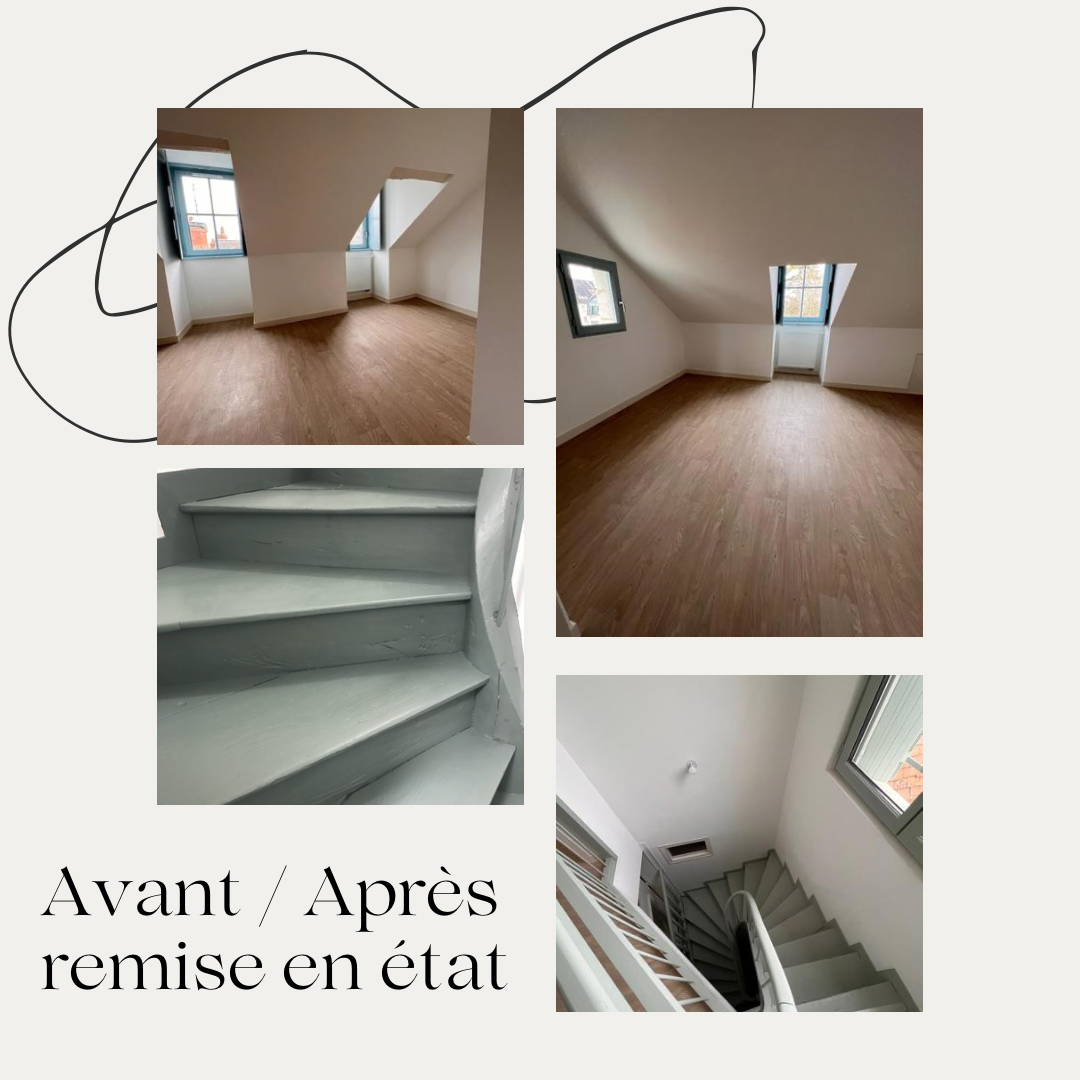 Avant / Après remise en état d'un appartement : escalier + chambres